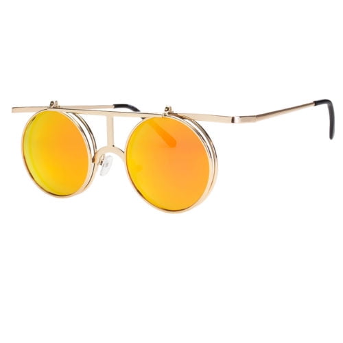 Cool Flip Up Lens Steampunk Vintage Retro Mirror Round Sunglasses Tortoise Gold Cool Flip Up Lens Steampunk Vintage Retro Mirror Round Sunglasses Tortoise Gold